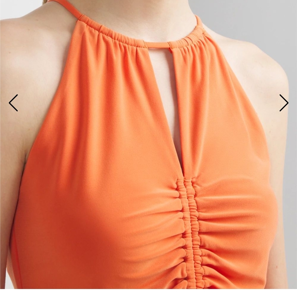 White House Black Market Orange Ruched Sleeveless Tank - Picture 3 of 6